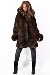 Women's exclusive alpaca coat Valentina Brown Melange